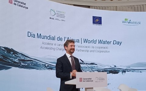Xavier Bernard-Sans durant la seva intervenció al Palau de Pedralbes de Barcelona.